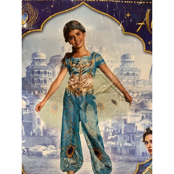 Jasmine Teal Classic Disney Aladdin Movie Fancy Dress Up Halloween Child Costume - Picture 3 of 4